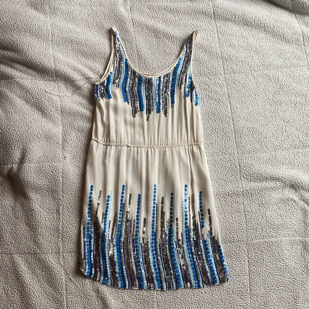 White Dress with Blue Sequins